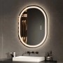 Ovaler Emke Badspiegel 80x60 cm mit LED-Beleuchtung, dimmbaren Lichtfarben und Antibeschlag-Funktion. Touch-Steuerung.