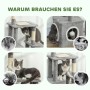 PawHut Kratzbaum in Grau-Weiß mit mehreren Ebenen, Sisalstämmen und Katzen beim Spielen und Ausruhen.