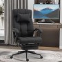 Schwarzer ergonomischer Bürostuhl in Leinenoptik mit Kopfstütze und ausziehbarer Fußstütze. Komfortabel & drehbar.