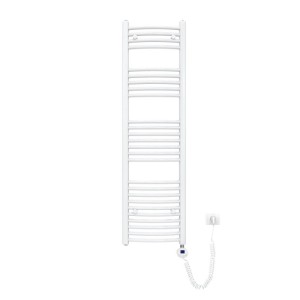 Weißer Emke elektrischer Badheizkörper, gebogen, 140x40cm, 500W, mit Thermostat.