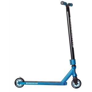 Blauer Six Degrees Stuntscooter aus Aluminium mit verstärktem Wing-Lenker, 100mm Rollen und ABEC 9 Kugellagern.