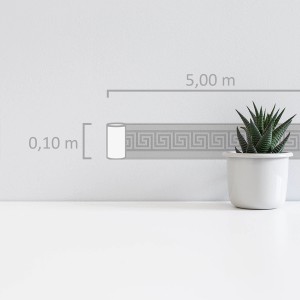 Selbstklebende A.S. Création Borte mit Mäander Muster, 5 m x 10 cm, grau.