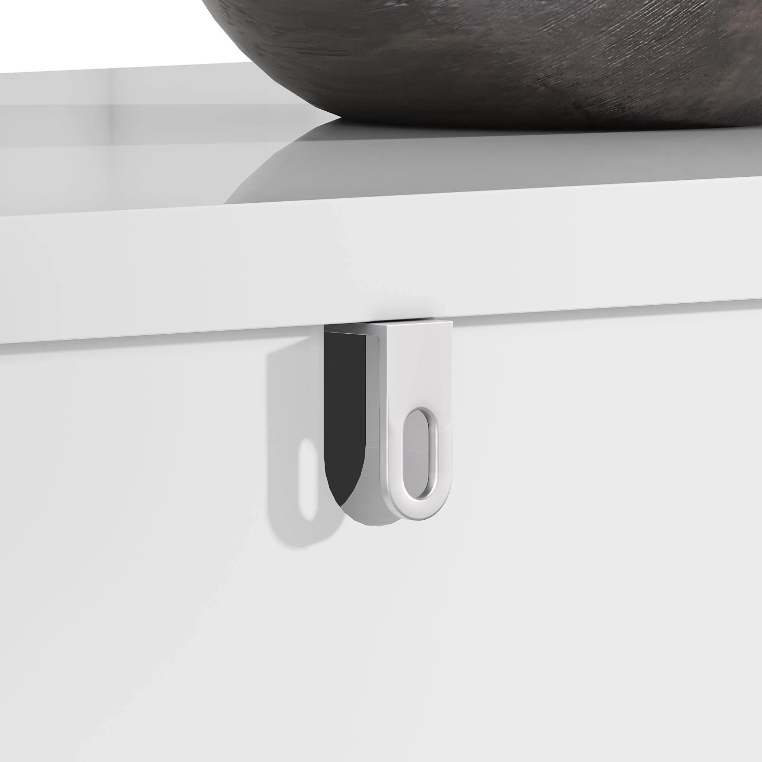 okwish Sideboard mit Geometrischem Design Goldene Griffe Wohnzimmer 152x40x75cm Weiß_10