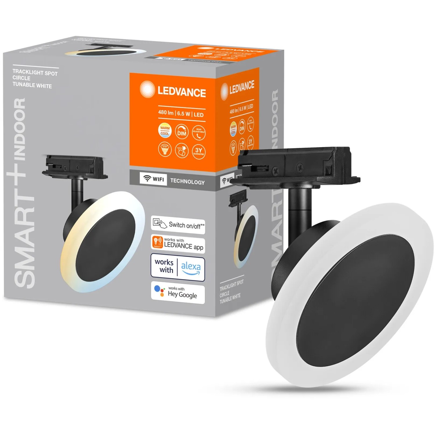 Ledvance Smart+ Schienenleuchte, schwarz, Ø 12cm. Smarte, runde LED-Leuchte für Schienensystem, dimmbar.