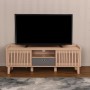 MCW TV-Rack M48 beige mit Schiebetüren, grauer Schublade und Ablagefächern. Modernes Holz-TV-Möbel für Wohnzimmer.