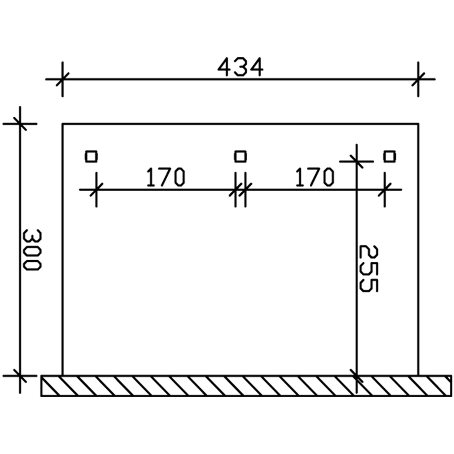 Technische Zeichnung der Skan Holz Terrassenüberdachung Andria, Maße: 434 x 300 cm.