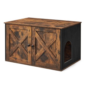Feandrea Katzenklo-Schrank in Braun-Schwarz, 80x53x50 cm, mit rustikaler Holztönung und Eingang.