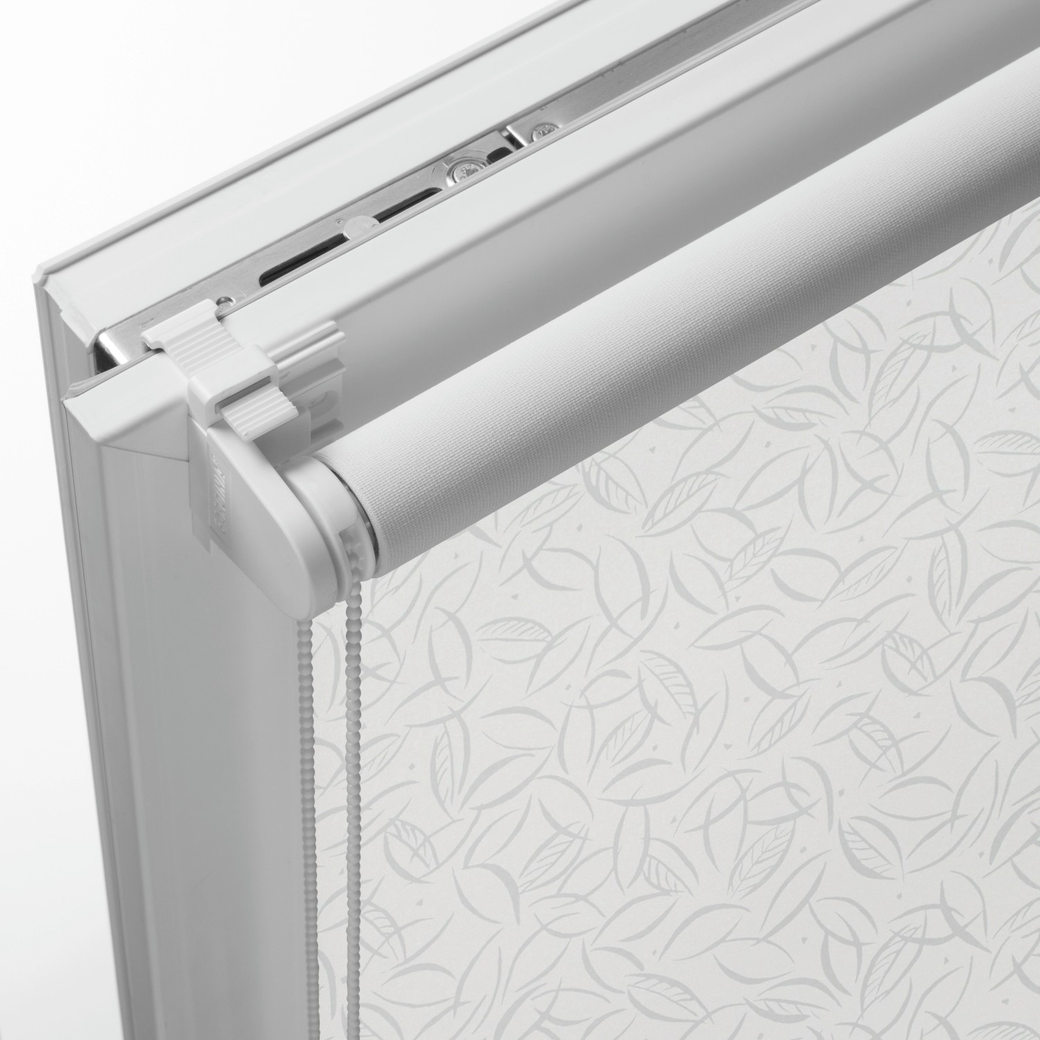 Gardinia EasyFix Rollo Jahreszeit, 60x150 cm, weiß mit Blattmuster, für Fenster ohne Bohren.