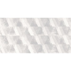 Cersanit Wandfliese Steingut Lichtgrau mit Dreiecks-Dekor, 30x60 cm.