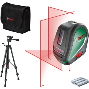 Bosch UniversalLevel 3 Kreuzlinienlaser Set mit Stativ, Tasche und Batterien.