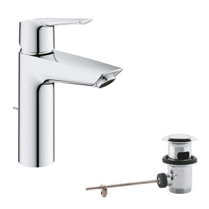 Grohe QuickFix Waschtischarmatur Start M-Size mit Zugstangen-Ablaufgarnitur, Chrom.