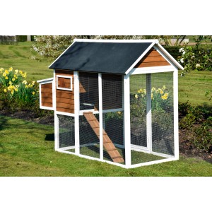 Hühnerstall XL mit Freigehege aus FSC®-Holz, 180x90x145cm, für Hühner und Kleintiere geeignet.