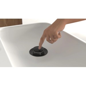 Waschbecken mit schwarzer Schütte Waschtischarmatur New York, Bedienung per Fingerdruck.