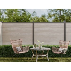 GroJa BasicLine Steckzaun PVC, 180x180 cm, Sheffield Oak Dekor, als Sichtschutz im Garten.