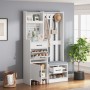 okwish Garderobenständer mit Schuhbank 7 Haken Flur 110x35x175cm Weiß_3