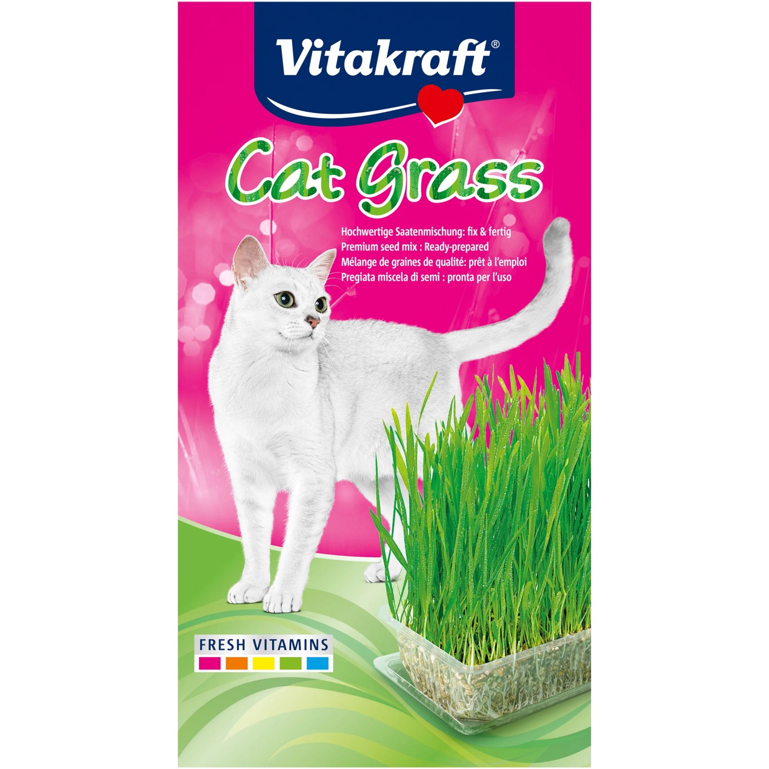 Vitakraft Katzengras 120g mit Katze. Frisches Gras für die Katze zur Unterstützung der Verdauung.