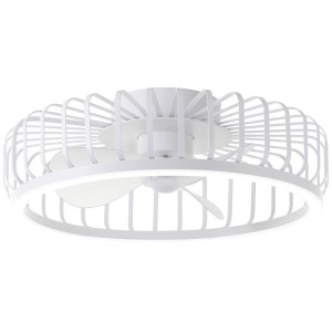Weiße LED-Deckenleuchte Capo mit Ventilator und Käfig-Design, Durchmesser 48 cm.