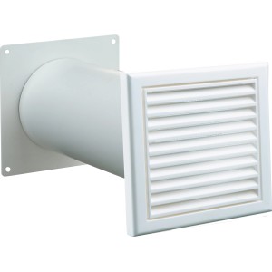 Weißer Teleskop-Mauerkasten mit Rundrohranschluss System 150 für Mauerlüfter.