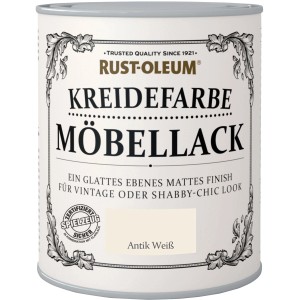 Dose Rust-Oleum Kreidefarbe Möbellack Antikweiß, matte Oberfläche für Vintage-Look.