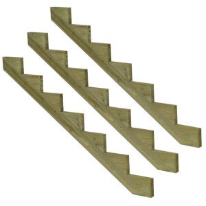3er Set Treppenwangen aus KDI Holz für Gartentreppen, je 7 Stufen, Höhe 119cm. Ideal für Außentreppen.