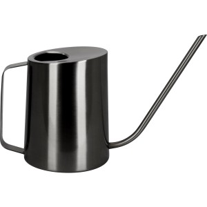 Dunkelgraue, glänzende A.H.G. Gießkanne aus Edelstahl, 1,6 l. Runde Form mit langem Auslauf.