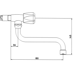 Skizze: Sanitop-Wingenroth Wand-Schwenkventil Standard Plus Chrom mit Maßangaben.