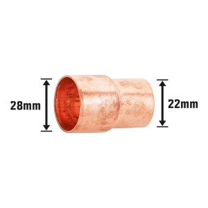 Löt-Reduziernippel aus Kupfer, 22 mm x 28 mm, für Kupferrohr-Installationen.