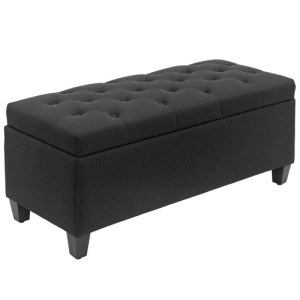 Schwarze HOMCOM Sitzbank mit Knopfheftung und Stauraum. Gepolsterte Truhenbank als Hocker für Flur oder Wohnzimmer.