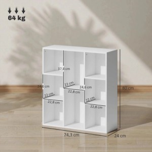 Weißes HOMCOM Bücherregal mit 8 offenen Fächern, modularer Aufbau, 74,3x24x80 cm. Vielseitiges Standregal.