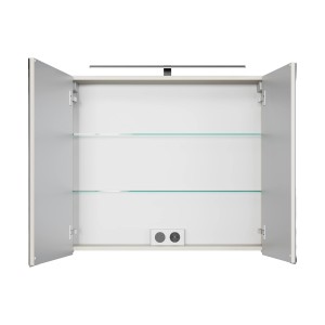 Offener Pelipal Spiegelschrank Quantum 07, Kaschmir Matt, 80 cm mit LED-Leuchte und Glasböden.