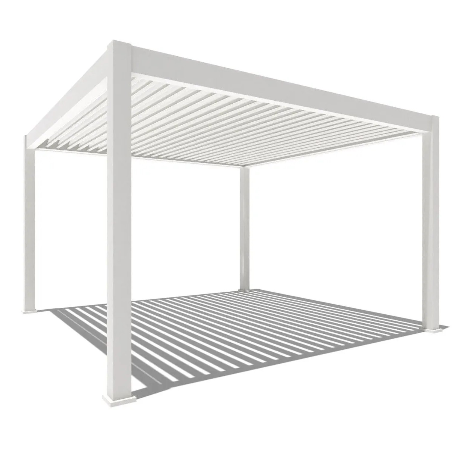 Weißer Weide Deluxe Plus Aluminium-Pavillon mit elektrischem Lamellendach, 4x4m. Moderne Terrassenüberdachung.