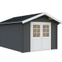 Palmako Gartenhaus Lotta, 275x380 cm, dunkelgrau-weiß, mit Doppeltür und Lichtausschnitt.