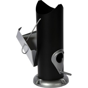 Schwarzer Dobar Metall-Futterspender zum Aufhängen, 11x11x23cm, mit silbernen Details.