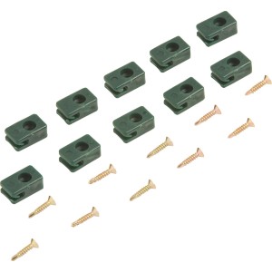 10-teiliges Spanndrahthalter Set aus Kunststoff mit Schrauben für Zaunbau & Sichtschutz.