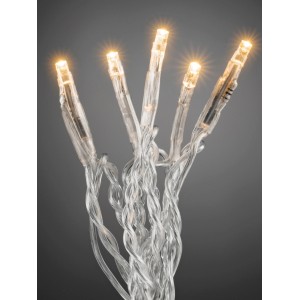 Konstsmide Micro LED Lichterkette mit 100 bernsteinfarbenen LEDs und transparentem Kabel für den Innenbereich.