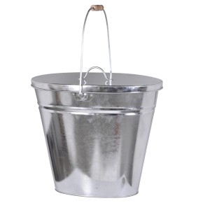 Verzinkter Firefix Mehrzweckeimer, 22 l, mit Deckel und Holzgriff. Ideal für Kamin- und Ofenzubehör.