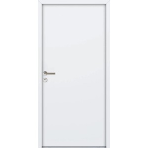 Weiße FM Tür NBT56 Modell 07, 1100x2100 mm, mit Drückergarnitur und Profilzylinder, Anschlag links.