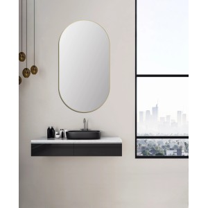 DSK Design-Wandspiegel Picasso, 50x90 cm, Gold, im Badezimmer über einem Waschtisch.