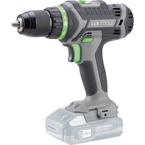 LUX-TOOLS Akku-Bohrschrauber A-BS-20F, grau-grün, mit 13 mm Schnellspannbohrfutter. Kabelloser 20V Bohrschrauber für Haus & Garten.