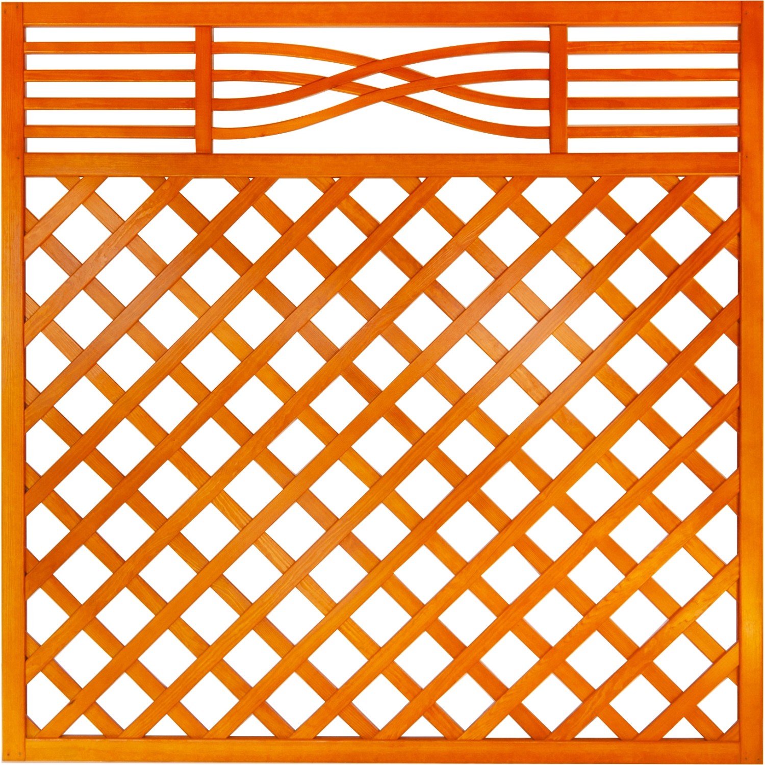 Zaunelement Malaga mit Gitter, 180x180 cm, Pinie. Sichtschutzzaun mit Rautenmuster und Ziergitter.
