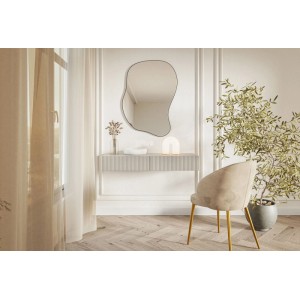 Selsey Veldio Wand-Schminktisch Greige mit Lamellenfront, zwei Schubladen, in modernem Ambiente.