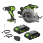 Greenworks Akku-Bohrschrauber und Akku-Kreissäge Set, 2 Akkus, Ladegerät und Zubehör.