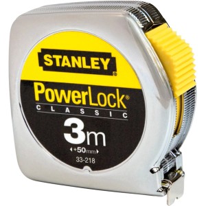 Stanley Bandmaß Powerlock, 3 m, Metallgehäuse, gelb-schwarz, einziehbares Rollband.