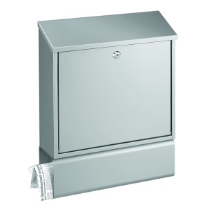Edelstahl Briefkasten mit Zeitungsfach und Schrägdach für optimalen Wetterschutz.