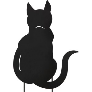 Schwarzer Gartenstecker Katze aus Eisen, Silhouette einer sitzenden Katze.