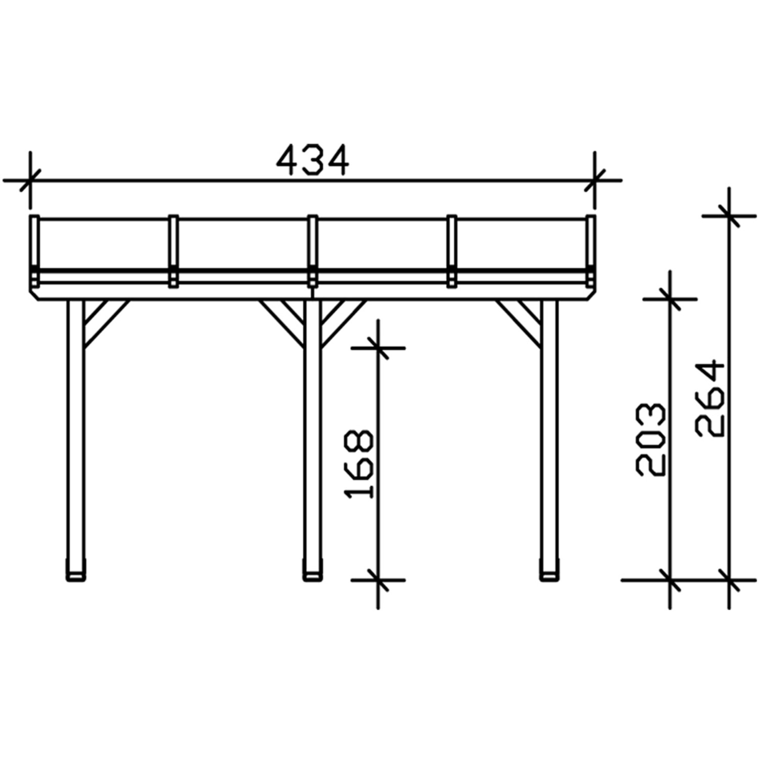 Technische Zeichnung: Skan Holz Terrassenüberdachung Andria, Maße 434 x 300 cm.
