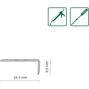 Treppenprofil simple-fix, silbernes Alu, 900mm, Schraubmontage, Querschnitt.