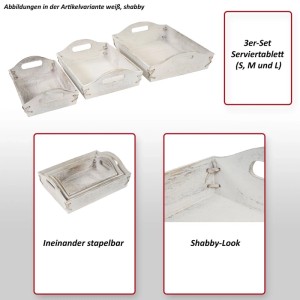 MCW 3er Set Tablett C50 Shabby-Look Vintage Weiß Shabby