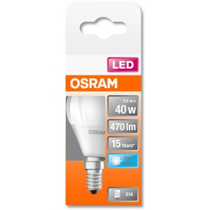 Osram LED-Leuchtmittel E14 Tropfenform, 4,9W, 470lm, neutralweißes Licht.