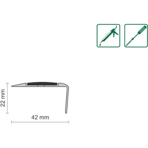 Treppenprofil simple-fix, 42x22x1350mm, Alu silber, schraubbar, mit Anti-Rutsch-Streifen.